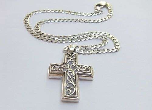 WOW !! WOW !! A SUPERIOR QUALITY SOLID STERLING SILVER NECKLACE WITH BIG STERLING SILVER CROSS !!