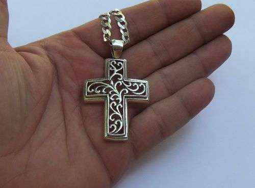 WOW !! WOW !! A SUPERIOR QUALITY SOLID STERLING SILVER NECKLACE WITH BIG STERLING SILVER CROSS !!