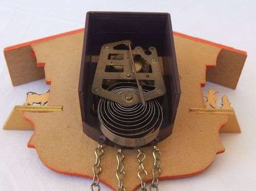 AN ADORABLE VINTAGE SWISS WALL CLOCK WITH LOADS OF CUTE DETAIL !! NO KEY TO TEST ... NEEDS TLC ??