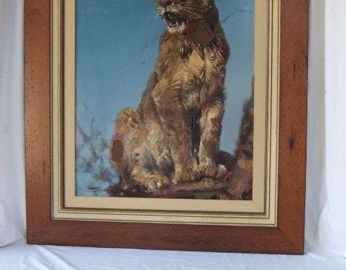 WOW !! WOW !! A MAGNIFICENT HUGE ORIGINAL OIL ON BOARD PAINTING OF A LION CUB !! WORTH THOUSANDS !!