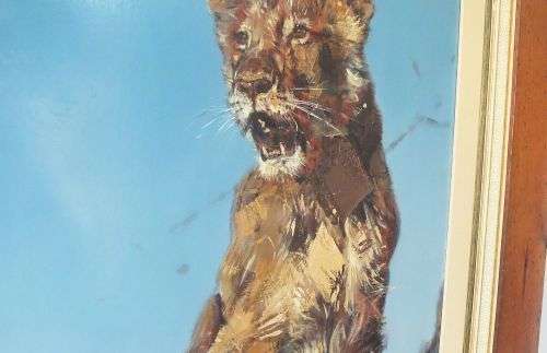 WOW !! WOW !! A MAGNIFICENT HUGE ORIGINAL OIL ON BOARD PAINTING OF A LION CUB !! WORTH THOUSANDS !!