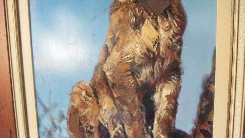 WOW !! WOW !! A MAGNIFICENT HUGE ORIGINAL OIL ON BOARD PAINTING OF A LION CUB !! WORTH THOUSANDS !!
