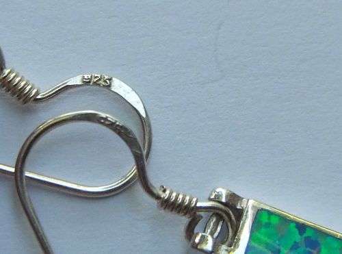 WOW !! A FABULOUS STERLING SILVER RING AND EARRINGS SET WITH OPAL LOOK INLAYS !! BID FOR ALL !!