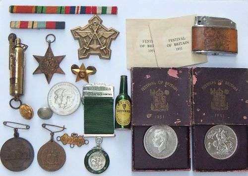 A COOL JOBLOT OF COLLECTABLES !! AFRICANA !! MILITARIA !! LIGHTERS !! MEDALLIONS !! BID FOR THE LOT