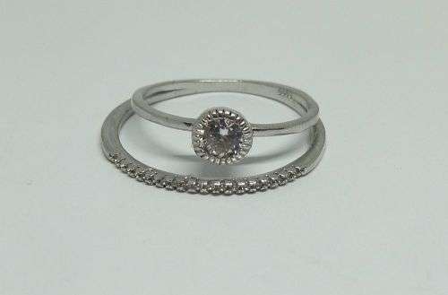 UNUSUAL BUT NOT CRUEL !! A UNIQUE SOLID STERLING SILVER DOUBLE RING SET WITH FACETED STONES !!