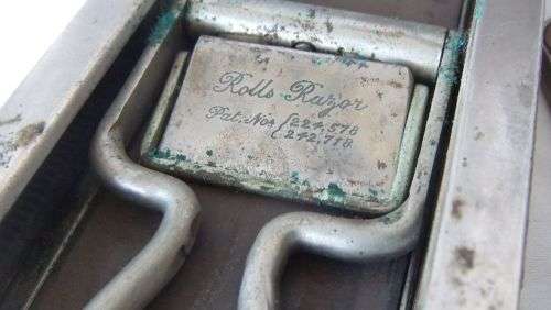 THREE OLD ITEMS FROM THE DECEASED ESTATE OF A VETERAN - SAI PLAQUE / INK POT / RAZOR SHARPENER !!