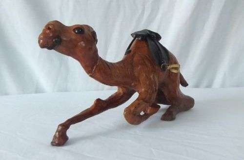 CHILLING OUT !! A VINTAGE LEATHER CLAD CAMEL ORNAMENT IN A RATHER CHILLED POSE !! SWEET !!