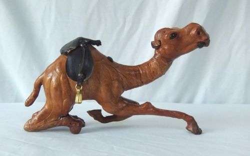 CHILLING OUT !! A VINTAGE LEATHER CLAD CAMEL ORNAMENT IN A RATHER CHILLED POSE !! SWEET !!