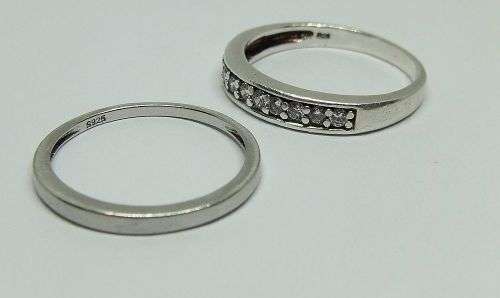 R1 START !! DOUBLE DEAL !! Two solid Sterling Silver rings - one set with faceted stones !! COOL !!