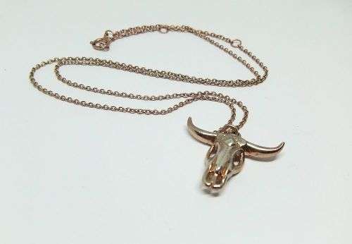 R1 START !! A Rose Gold plated genuine Sterling Silver OX skull pendant with necklace !! COOL !!