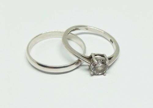 R1 START !! TWO SOLID STERLING SILVER RINGS - WEDDING BAND AND ENGAGEMENT RING !! GO FOR IT !!
