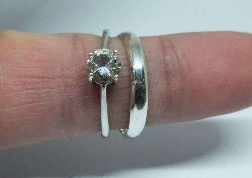 R1 START !! TWO SOLID STERLING SILVER RINGS - WEDDING BAND AND ENGAGEMENT RING !! GO FOR IT !!