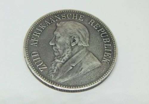 WOW ! AN AWESOME SUPER RARE 1892 ` SINGLE SHAFT ` STERLING SILVER FIVE SHILLING COIN OF THE Z.A.R !!