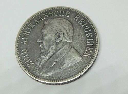 WOW ! AN AWESOME SUPER RARE 1892 ` SINGLE SHAFT ` STERLING SILVER FIVE SHILLING COIN OF THE Z.A.R !!