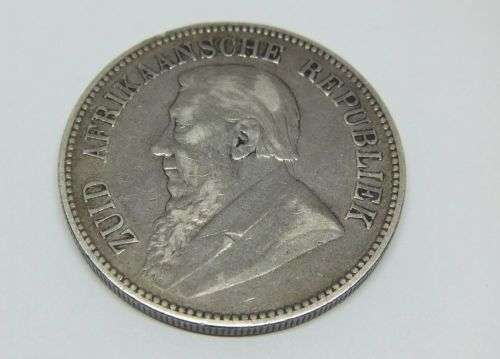 Z.A.R !!! A VERY RARE 1892 `DOUBLE SHAFT` FIVE SHILLING STERLING SILVER COIN OF THE Z.A.R !! WOW !!
