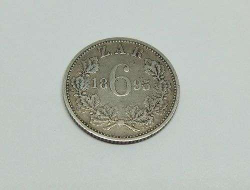 R1 START !!  AN 1895 SIXPENCE COIN OF THE ``Z.A.R `` - STERLING SILVER !! FREE COMBINING !!