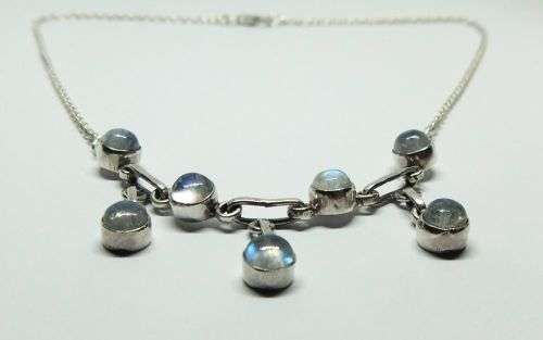 WOW !! A MAGNIFICENT VINTAGE LOOK STERLING SILVER NECKLACE SET WITH CABOCHON MOONSTONES !! MUST HAVE