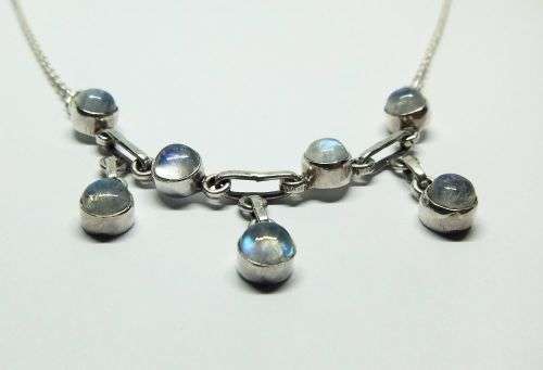 WOW !! A MAGNIFICENT VINTAGE LOOK STERLING SILVER NECKLACE SET WITH CABOCHON MOONSTONES !! MUST HAVE