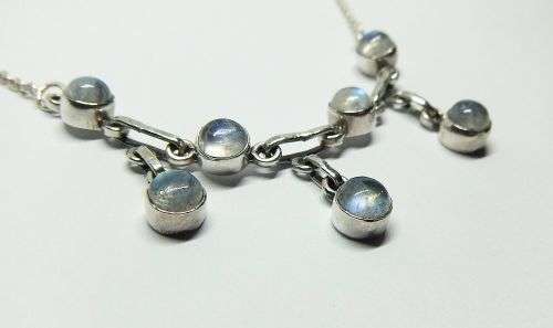 WOW !! A MAGNIFICENT VINTAGE LOOK STERLING SILVER NECKLACE SET WITH CABOCHON MOONSTONES !! MUST HAVE