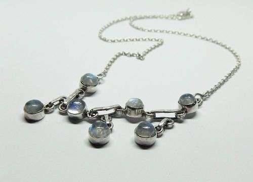 WOW !! A MAGNIFICENT VINTAGE LOOK STERLING SILVER NECKLACE SET WITH CABOCHON MOONSTONES !! MUST HAVE