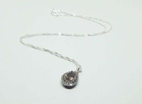 R1 START !! A 40 CM STERLING SILVER NECKLACE & STERLING SILVER CZ TEARDROP PENDANT - FREE COMBINING