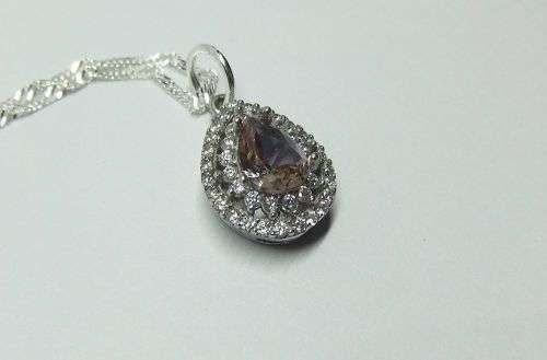 R1 START !! A 40 CM STERLING SILVER NECKLACE & STERLING SILVER CZ TEARDROP PENDANT - FREE COMBINING