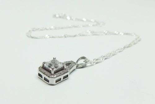R1 START !! A 40 CM STERLING SILVER NECKLACE & STERLING SILVER  ` CZ SET ` PENDANT - FREE COMBINING