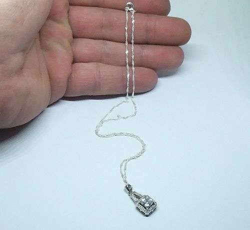 R1 START !! A 40 CM STERLING SILVER NECKLACE & STERLING SILVER  ` CZ SET ` PENDANT - FREE COMBINING