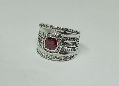 AN AMAZING WIDE SOLID STERLING SILVER RING SET WITH LOTS OF FACETED STONES !! MUST SEE , MUST HAVE !