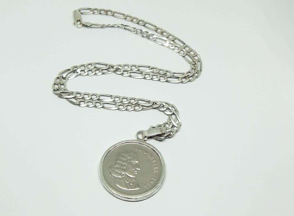 R1 START !! A SOLID STERLING SILVER NECKLACE & 1966 NICKEL 50c COIN STERLING SILVER PENDANT !! WOW