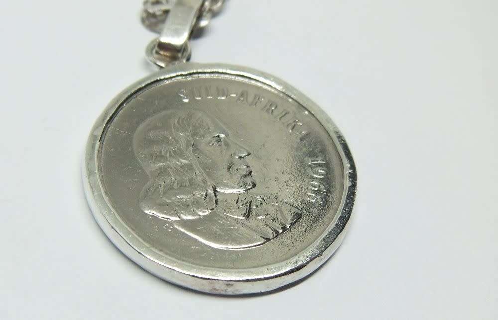 R1 START !! A SOLID STERLING SILVER NECKLACE & 1966 NICKEL 50c COIN STERLING SILVER PENDANT !! WOW