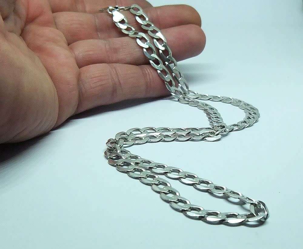 R1 START !! AN AWESOME SOLID STERLING SILVER CURB LINK NECKLACE IN GREAT CONDITION !! FREE COMBINING
