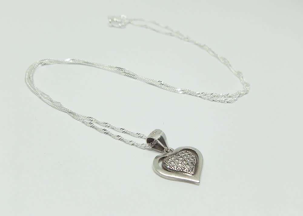 R1 START !! A 40 CM STERLING SILVER NECKLACE & STERLING SILVER CZ SET HEART PENDANT - FREE COMBINING