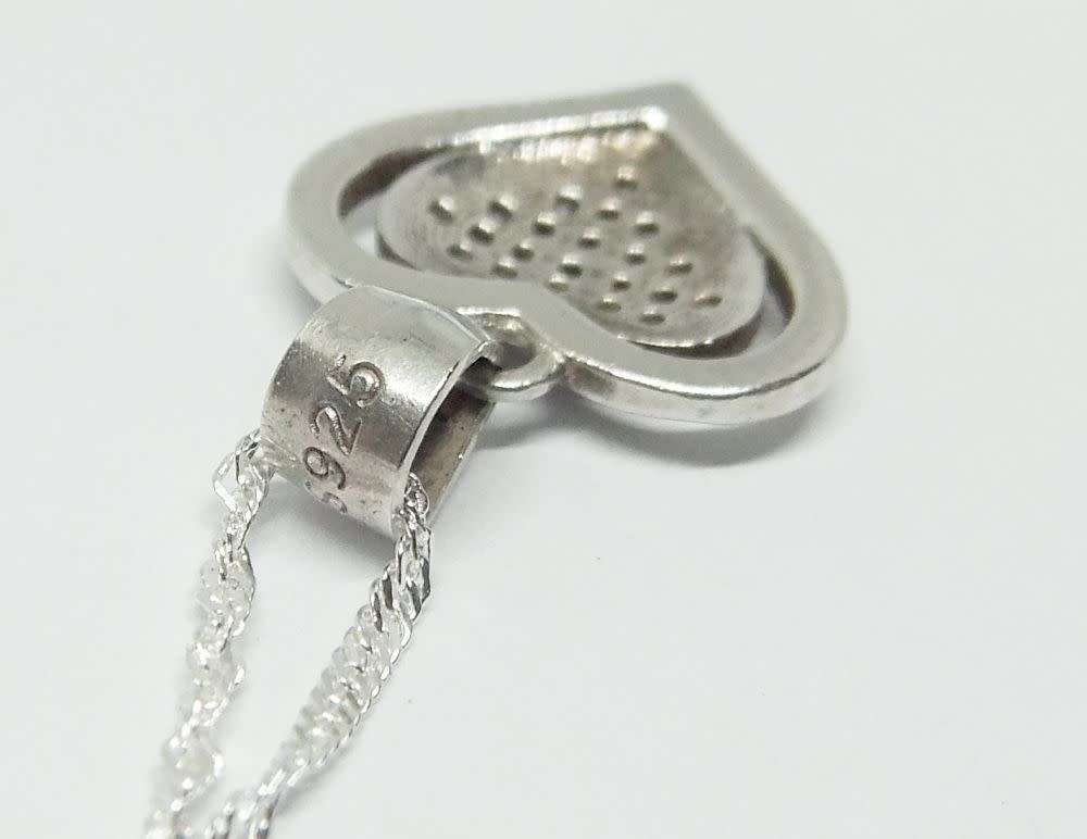 R1 START !! A 40 CM STERLING SILVER NECKLACE & STERLING SILVER CZ SET HEART PENDANT - FREE COMBINING