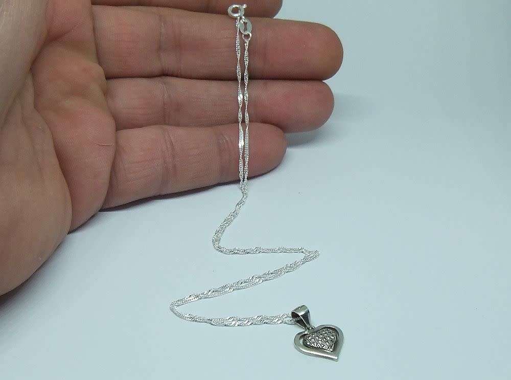 R1 START !! A 40 CM STERLING SILVER NECKLACE & STERLING SILVER CZ SET HEART PENDANT - FREE COMBINING