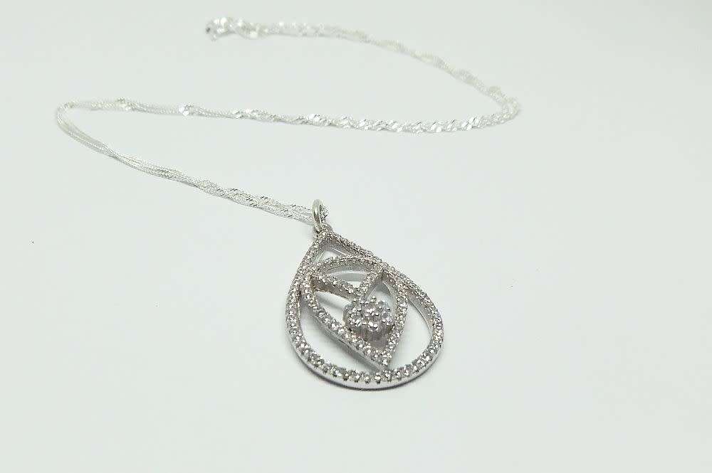 R1 START !! A 40 CM STERLING SILVER NECKLACE & STERLING SILVER CZ FILLED PENDANT - FREE COMBINING