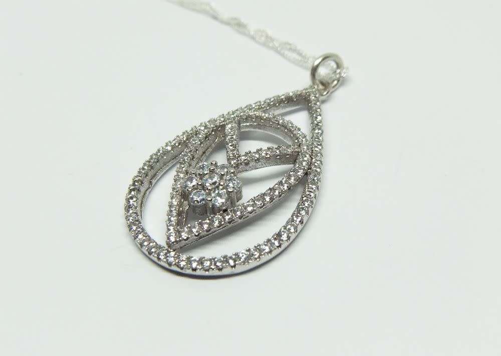 R1 START !! A 40 CM STERLING SILVER NECKLACE & STERLING SILVER CZ FILLED PENDANT - FREE COMBINING