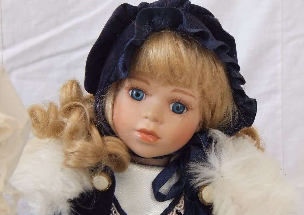 SUCH BEAUTIES !! THREE VINTAGE PORCELAIN DOLLS WITH STANDS INCLUDING LITTLE BO BEEP !! WOW !!