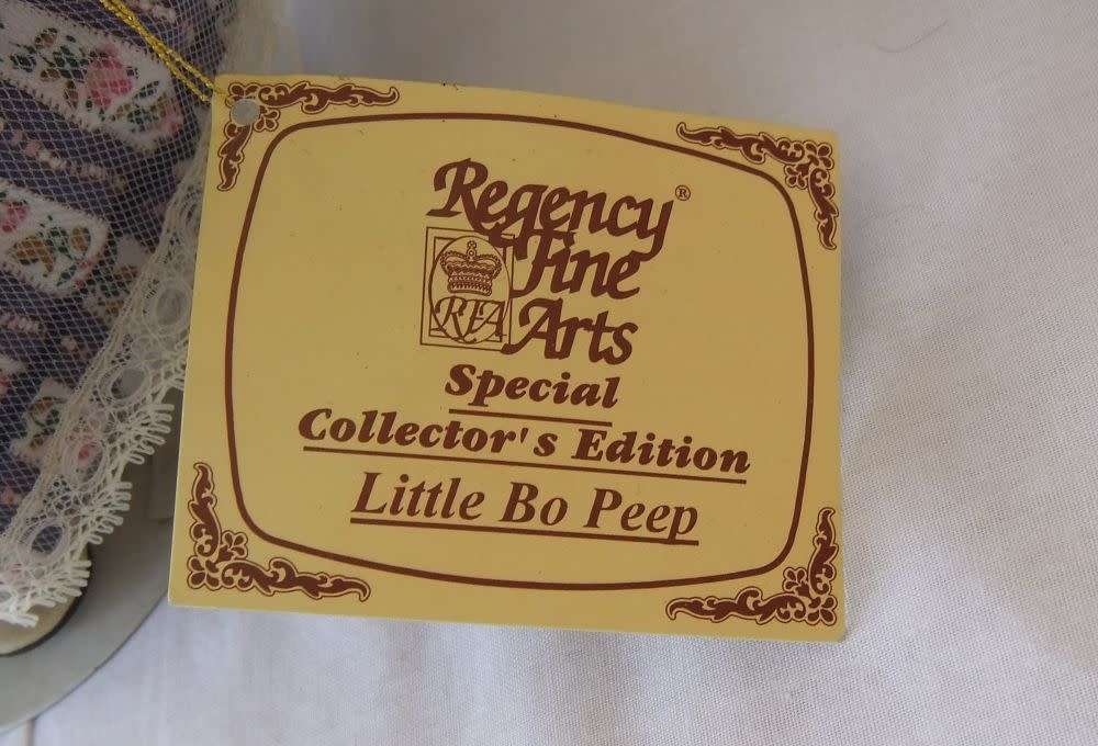 SUCH BEAUTIES !! THREE VINTAGE PORCELAIN DOLLS WITH STANDS INCLUDING LITTLE BO BEEP !! WOW !!