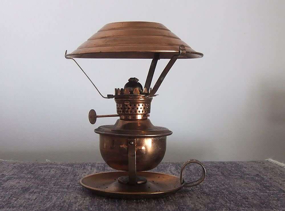 SWEET !! AN UNUSUAL VINTAGE COPPER LOOK SWIVEL PARAFFIN LANTERN WITH UNIQUE MARKINGS !! LOOK !!
