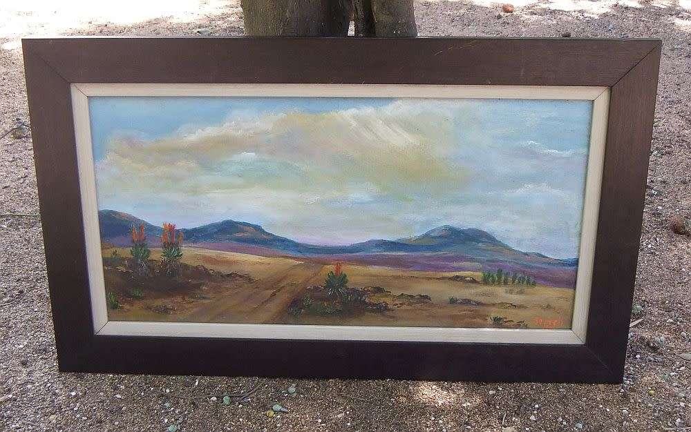 A CHARMING FRAMED ORIGINAL OIL ON BOARD LANDSCAPE PAINTING SIGNED GRETCH OR GRETEH ? LOVELY FIND !!