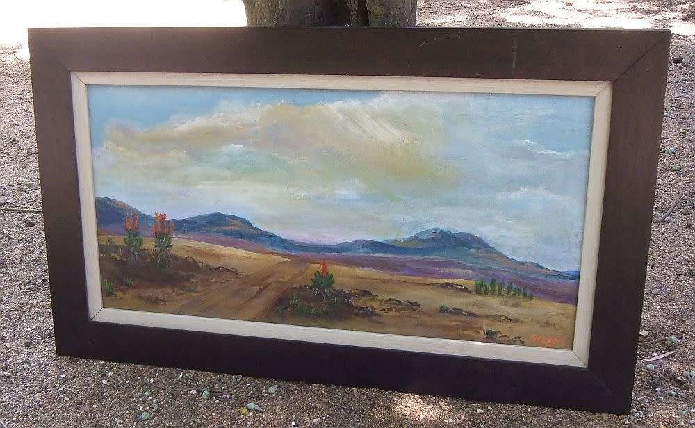 A CHARMING FRAMED ORIGINAL OIL ON BOARD LANDSCAPE PAINTING SIGNED GRETCH OR GRETEH ? LOVELY FIND !!