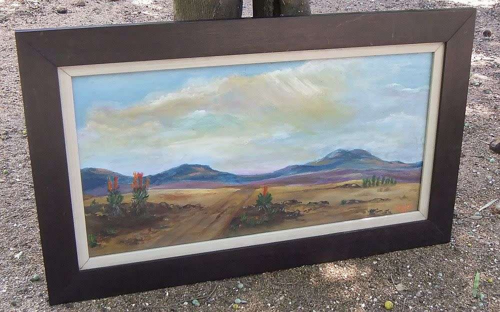 A CHARMING FRAMED ORIGINAL OIL ON BOARD LANDSCAPE PAINTING SIGNED GRETCH OR GRETEH ? LOVELY FIND !!