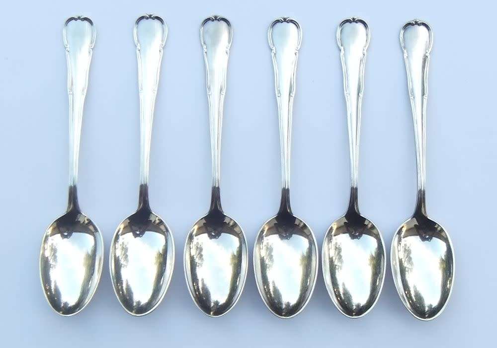 A SUPERB SET OF 6 SILVER PLATED TEASPOONS BY GERMAN MAKER WMF IN GREAT CONDITION !! SEE PICS !!