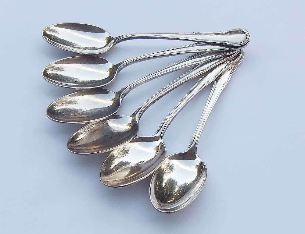 A SUPERB SET OF 6 SILVER PLATED TEASPOONS BY GERMAN MAKER WMF IN GREAT CONDITION !! SEE PICS !!