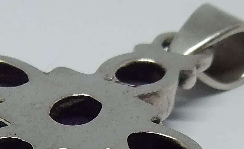 WOW !! A STUNNING SOLID STERLING SILVER CROSS PENDANT SET WITH CABOCHON AMETHYSTS !! LOOK !!