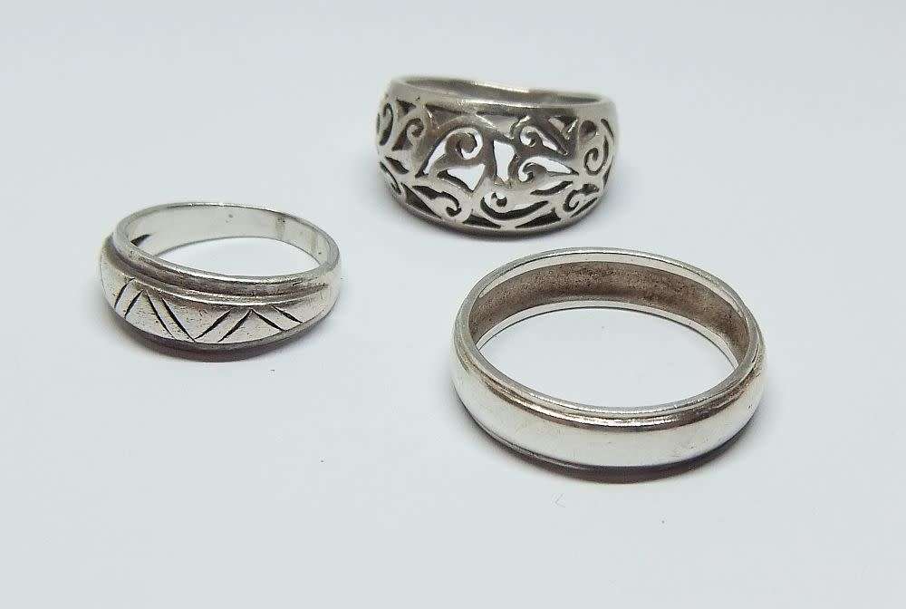 TRIPLE DEAL !! FULLY TESTED !! THREE FANTASTIC SOLID STERLING SILVER RINGS FOR YOUR COLLECTION !!