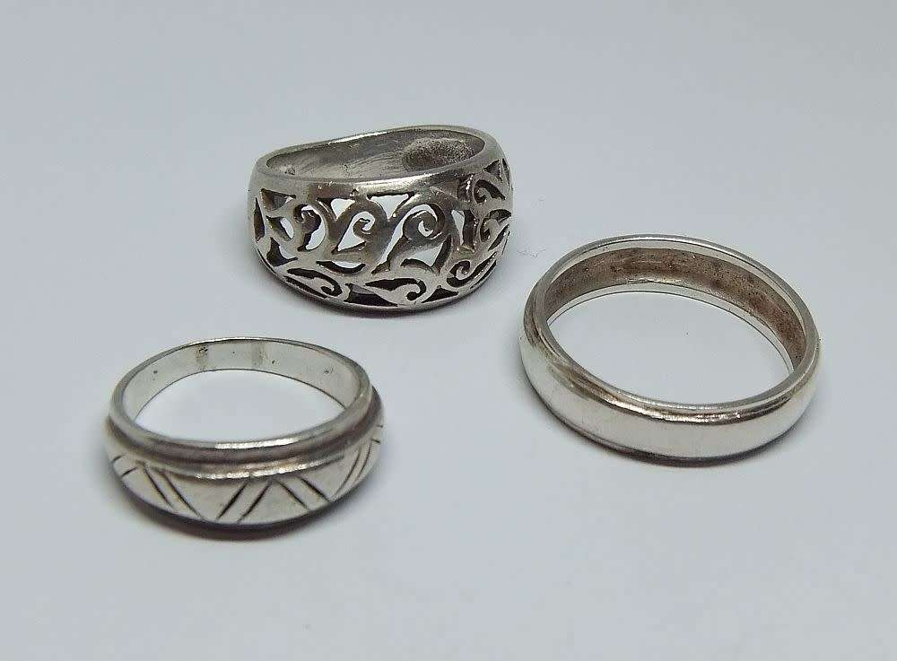 TRIPLE DEAL !! FULLY TESTED !! THREE FANTASTIC SOLID STERLING SILVER RINGS FOR YOUR COLLECTION !!