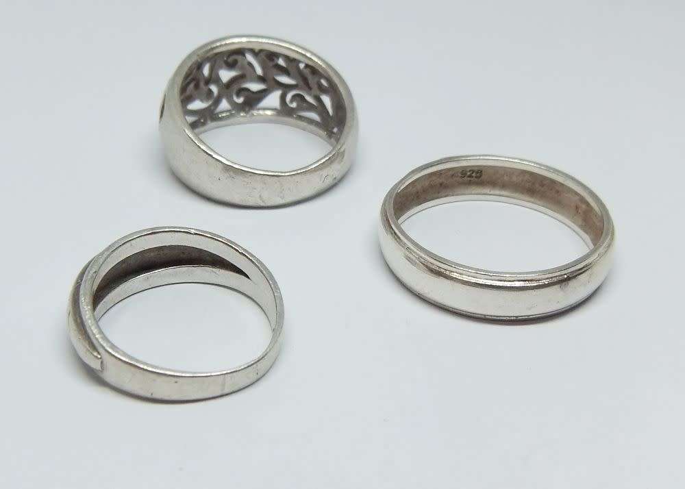 TRIPLE DEAL !! FULLY TESTED !! THREE FANTASTIC SOLID STERLING SILVER RINGS FOR YOUR COLLECTION !!