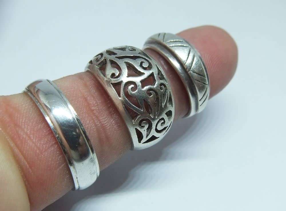TRIPLE DEAL !! FULLY TESTED !! THREE FANTASTIC SOLID STERLING SILVER RINGS FOR YOUR COLLECTION !!